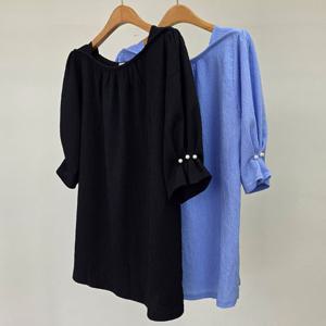 [아이우먼]빅사이즈셔링티 U394L505 진주소매주름반팔티 RI