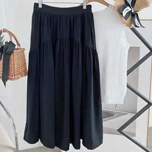 샵앤) 여성 뒷밴딩 2단 캉캉 바스락 여름 롱 스커트 DGB-WSK-4467-블랙