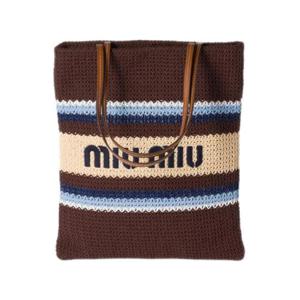 미우 미우 라피아 이펙트 우븐 토트백 코코아 브라운 셀레스트 내츄럴 5BG248-2DO3-F04EM