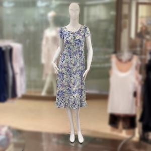 [와코루] 여성 수입 레이온 잔꽃나염 컵드레스 (WGN7172 BU)