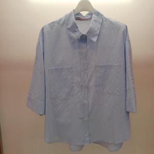 Latium HC06 팔뚝품편한 루즈핏 세로단가라 언발 7부소매 남방형 코람 셔츠블라우스 T2523bl27B