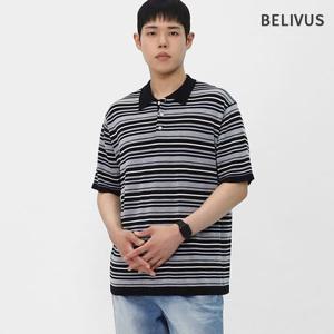 빌리버스 남성 니트 반팔 단가라 카라 티셔츠 BYHT001