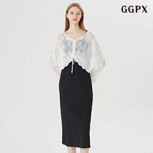 [지지피엑스]펀칭 셔링 시스루 니트 투피스 롱 원피스 (GOAOW034D)