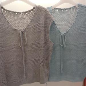 Latium HC06 뜨개 느낌 민소매 깔끔한 무지 리본넥 캡소매 나시티 T2523sw37