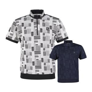 럭스골프 남성 반집업 페인팅 패턴 반팔 티셔츠 YG25M419