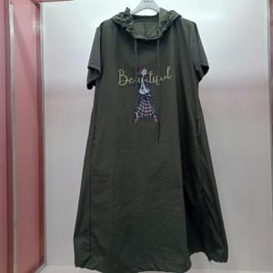 Latium HC06 A라인 주머니 있는 뷰티풀 반팔 후드 캐쥬얼 원피스 T2523op38K