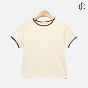 엘케이트 여성 링거티 여름 모달 스판 반팔티 라운드넥 배색 크롭티셔츠 LFL004