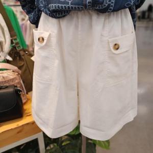 Latium HC06 스판 허리밴딩 주머니 무릎위길이 편안한 면반바지 T2523pt36W