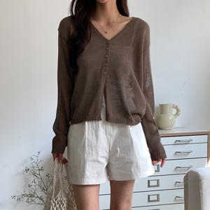 샵앤) 국산 여성 Y단추 햇빛가림 시스루 긴팔 루즈 가디건 21DS-WCD-4620-화이트