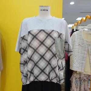 르피타 DP01 체크쉬폰배색 라운드티 L252BTS774