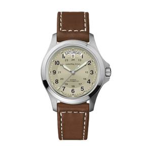 해밀턴 H64455523 카키 필드 킹 오토 남성 가죽 시계