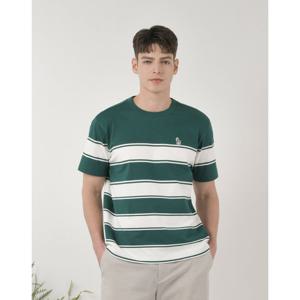 헤지스 골프 25SS ONLINE EXCLUSIVE 그린 남성 스트라이프 반팔 티셔츠 HUTS5B901E3