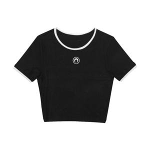 마린세르 WTO087A CJER0008 BK99 문 로고 콘트라스트 링거 크롭 여성 반팔티