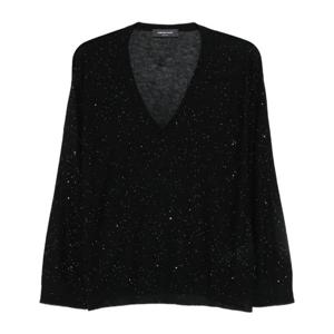 파비아나필리피 블랙 브이넥 글리터 스웨터 MAD215F064 L557825