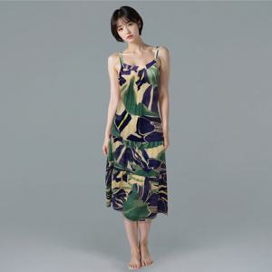 [바바라(언더웨어)]시원한 레이온 여성 나뭇잎 프린트 홈웨어 원피스 AGW4604L