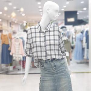 abfz sh06 배색 체크 포인트 셔츠블라우스 SBLHZ3B36I