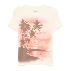 끌로에 선셋 그래픽 팜 트리 프린트 반팔 티셔츠 CH25AJH08169