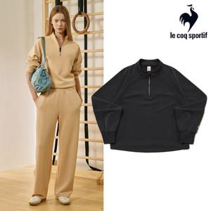 [르꼬끄] 여성 샌드워싱 더블텐션 루즈핏 하프집업 QQ322OFS84_BLK