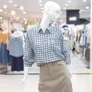 abfz sh06 체크 포인트 언발셔츠 블라우스 SLBQZ3B32H