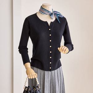 [커스텀에이블] 슬릿넥 골드버튼 골지 가디건_T2509CD607C