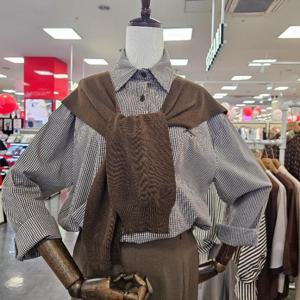 스테파니 HC07 체크 자수 포인트 숄 셋트 셔츠 A25SH5314