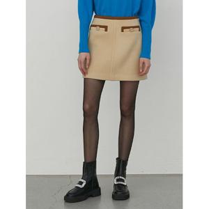 [에고이스트]베이지 단추 포인트 A라인 미니 스커트 EN4WS161