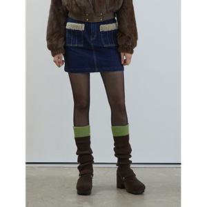 [에고이스트]다크 인디고 뽀글이 패치 A라인 미니 스커트 EN4DS260