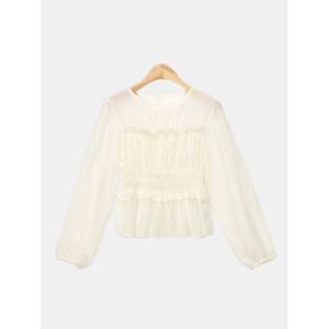 [엘케이트] 여성 시스루 여리여리 블라우스 허리밴딩 스모크 셔링 하객룩 LCC008