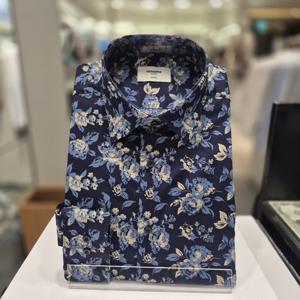 [레노마셔츠] 면스판 플라워프린트 일반핏긴소매 RPFSG1076네이비