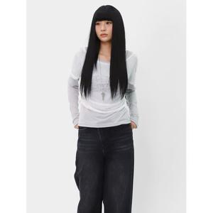 [스콰즈] 여자 레이어드 셔링 시스루 티셔츠 레터링 긴팔티 SNC016