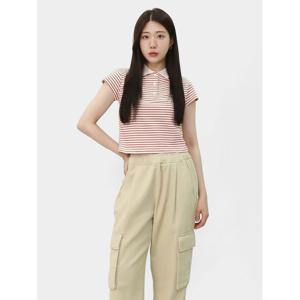 [스콰즈] 여자 세미 크롭 스트라이프 반팔티 카라 티셔츠 SDE124