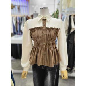 밸리걸 세이브존01 코듀로이 배색 밴딩 셔츠령 블라우스 610570