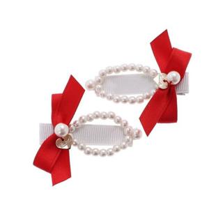 [프렌치캣(정상)]RED 리본진주 헤어핀(Q54DG5151)