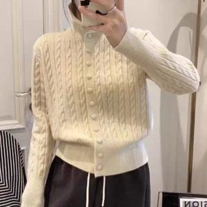 샵앤) 여성 하이넥 싸개단추 꽈배기 긴팔 니트 가디건 21DS-WCD-4992-아이보리