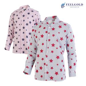 [필골드] MS604 스타 프린트 오픈카라 긴팔 셔츠R