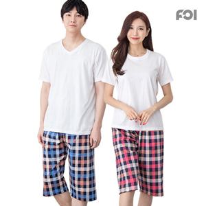 포이 특면 8부 바둑체크 커플파자마/잠옷/홈웨어/면파자마