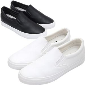 [옷자락]남자 겨울 가죽 슬립온 운동화 (블랙/화이트)