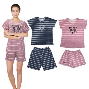 디즈니 커플 남성 여성 홈웨어 반팔 실내복 상하세트 스트라이프