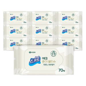 스카트 천연펄프 에코 종이 물티슈 리필형 70매 9팩
