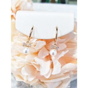 미니골드 14K [릴리안] 담수진주 리본 원터치 귀걸이 EMSM4228