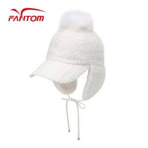 [팬텀] 여성 퍼방울 귀달이 트위드 볼캡 221B4CP653_WH