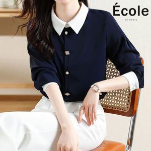 [에꼴드파리]플러스 배색 블라우스_F38WBB005Z