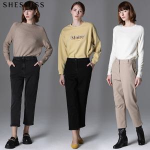 [쉬즈미스]스트레이트 9부 약기모 밴딩 데님 팬츠