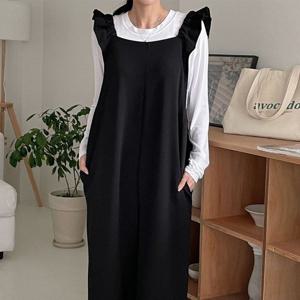 [샵앤]카이 국산 여성 프릴 일자핏 이지웨어 등원룩 점프슈트 ARA-WPT-3093-블랙