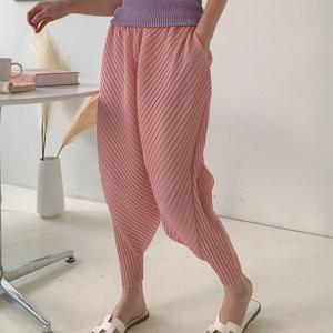 [샵앤]트리코드 국산 여성 사선주름 밴딩 포켓 항아리 데일리 플리츠 배기팬츠 BLE-WPT-3106-인디핑크
