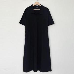 [샵앤]국산 여성 카라넥 5부 원마일 이지웨어 데일리 면100 반팔 훌원피스 ARA-WDR-3128-블랙