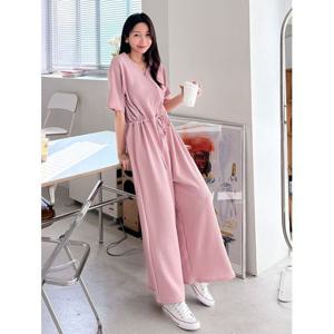 [샵앤]보이 여성 5부 집업Y반오픈 이지웨어 등원룩 원마일 데일리 반팔 점프슈트 ARA-WPT-3239-핑크