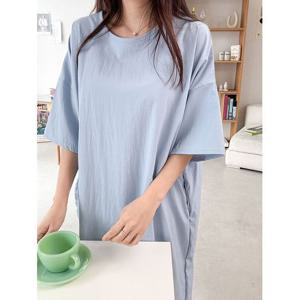 [샵앤]빅사이즈 국산 여성 라운드 드롭숄더 데일리 반팔 롱원피스 AMI-WDR-3337-블랙