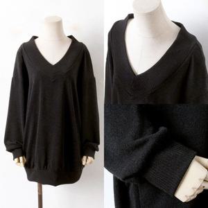 [아이우먼]빅사이즈 데일리 브이넥 니트 티 셔츠 WW3125 루즈 핏 가을옷