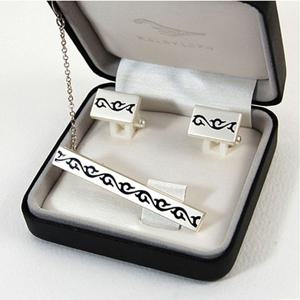 (카라빈카)문양 타이핀 커프스set-당초문(청색)